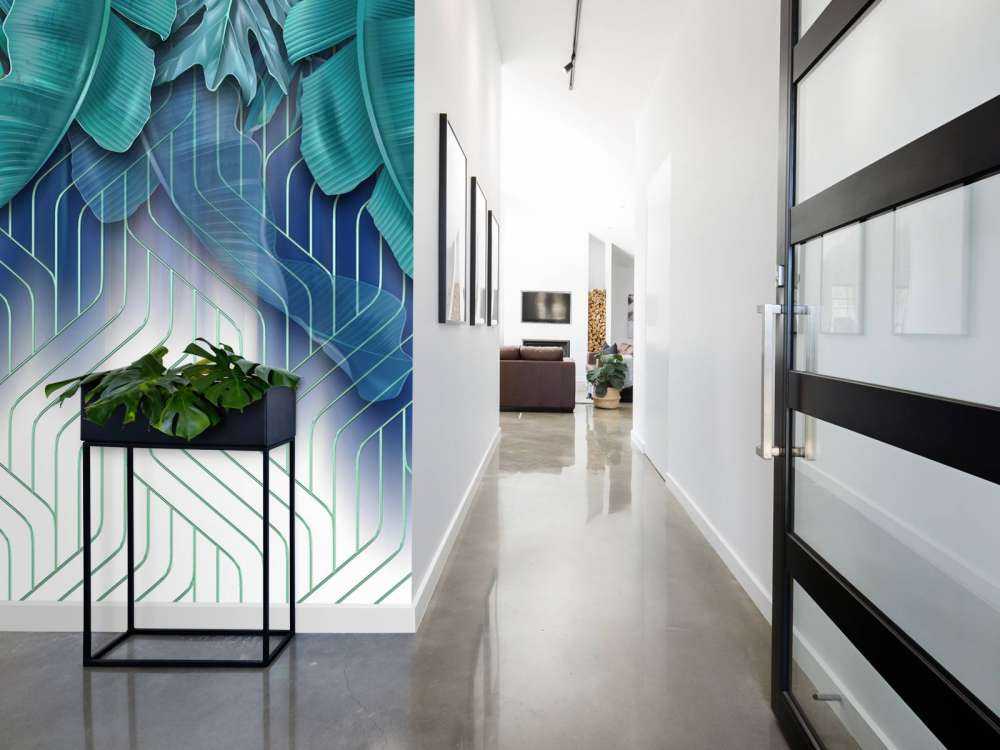 Groene bladeren en grafisch groen lijnenspel