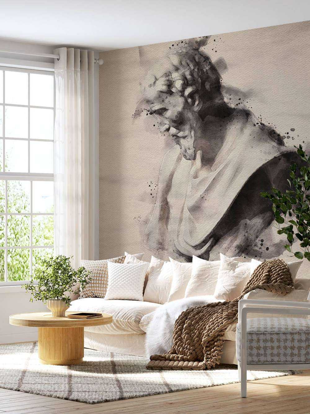 Waterverfschilderij van een Griekse God