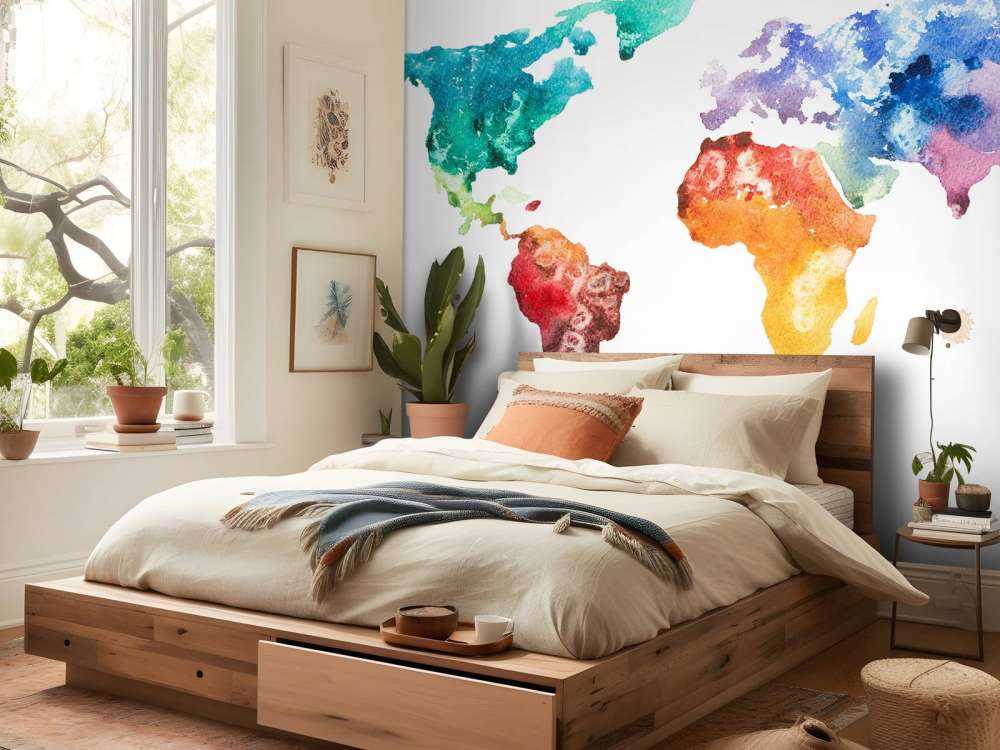 Getekende aquarel wereldkaart
