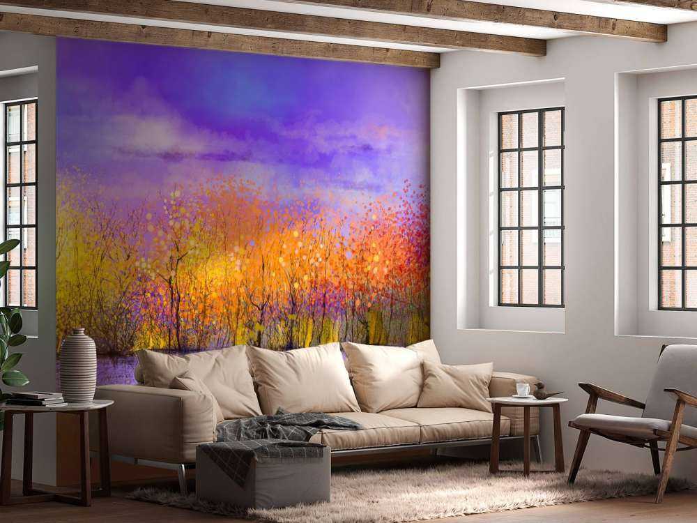 Olieverfschilderij met bomen in de herfst