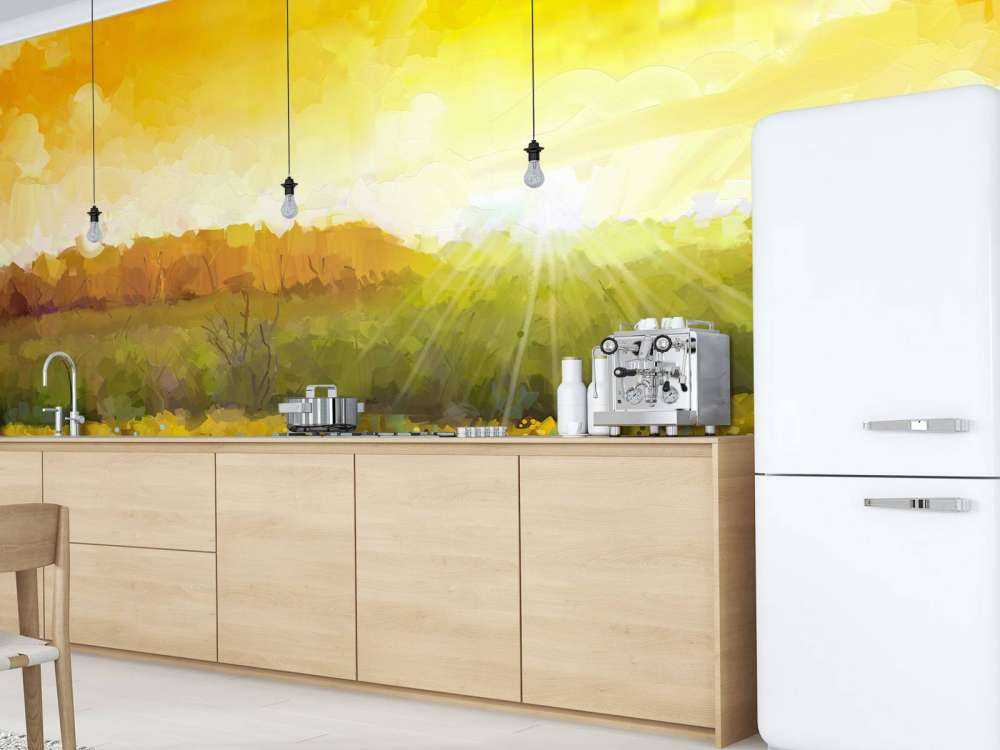 Schilderij van een zonnebloemen landschap