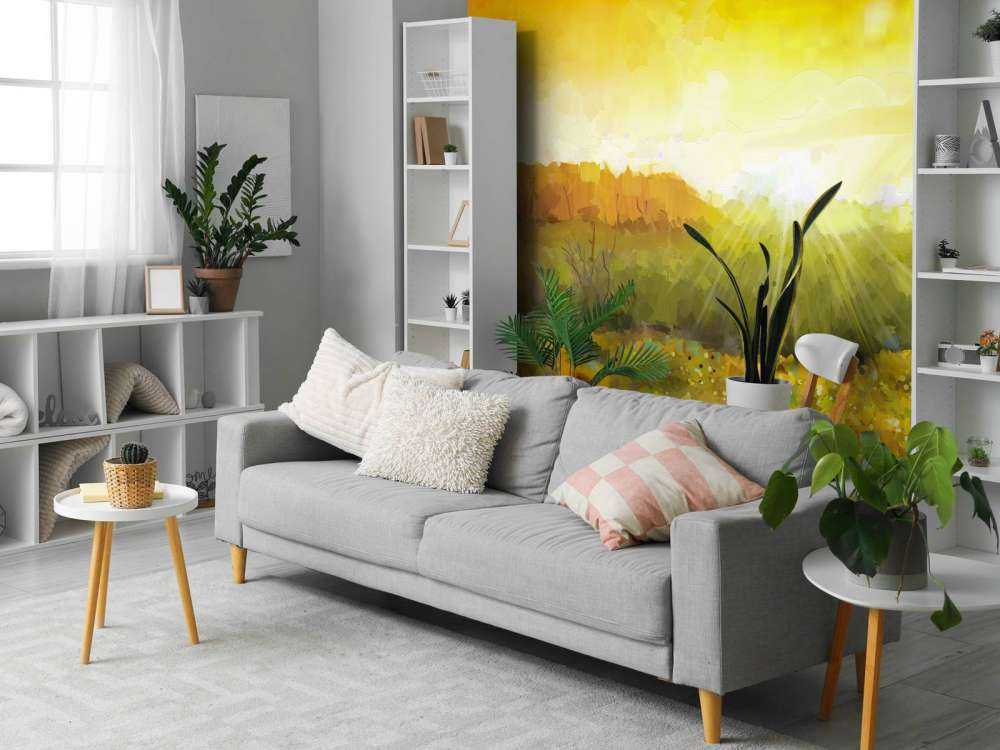 Schilderij van een zonnebloemen landschap