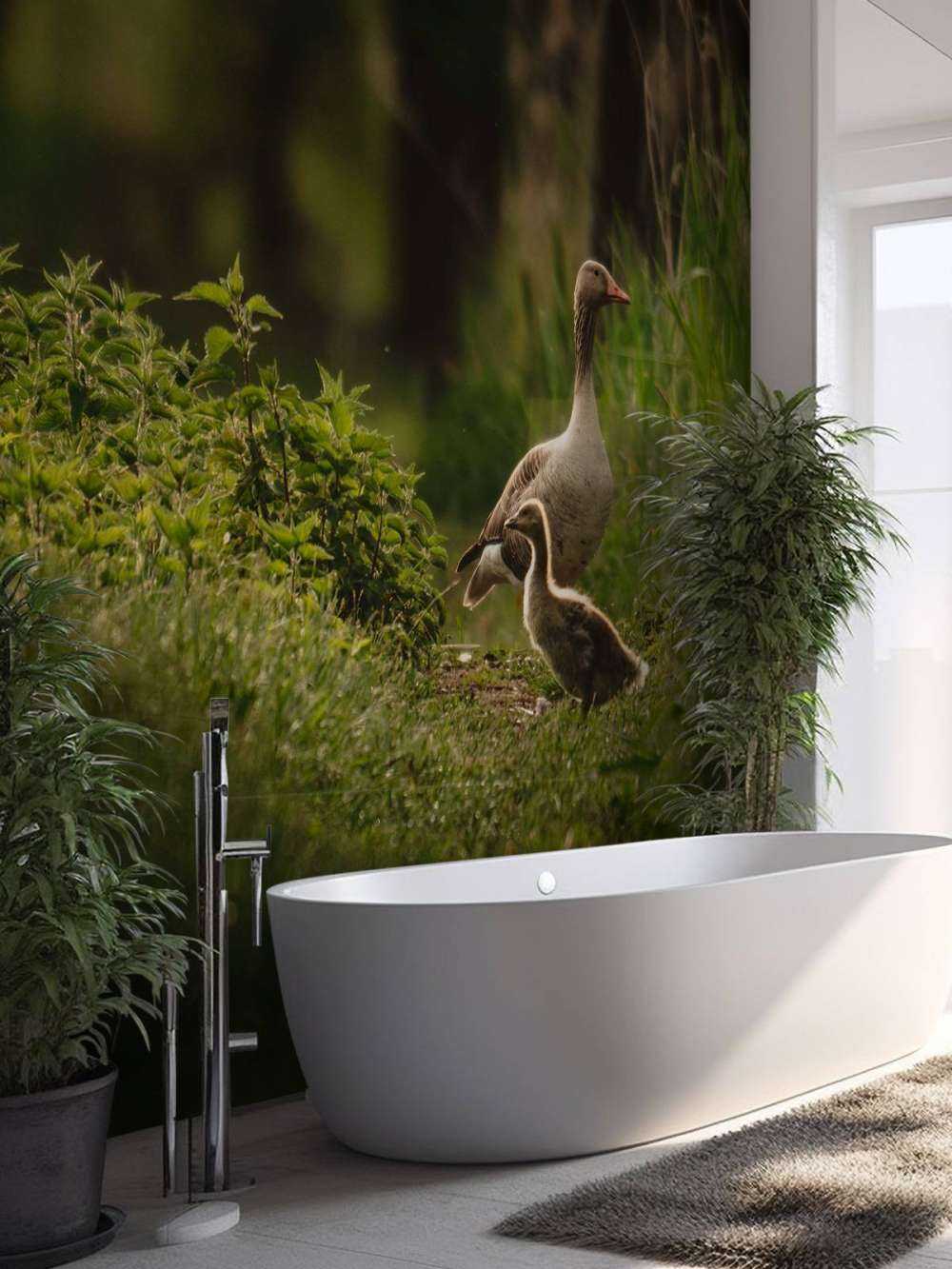 Ganzenfamilie in het Bos