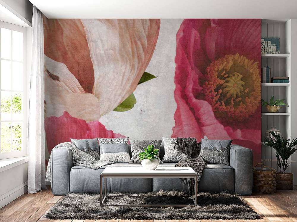 Klaprozen in roze en poederbeige