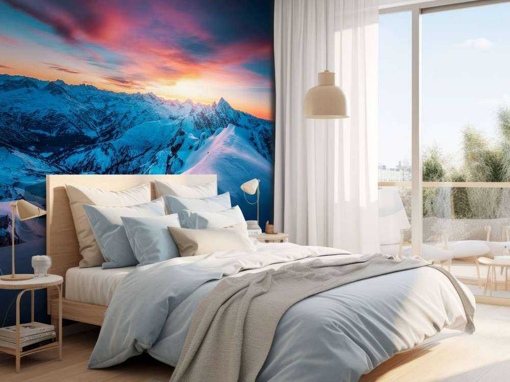 Sneeuwtoppen bij vurige dageraad