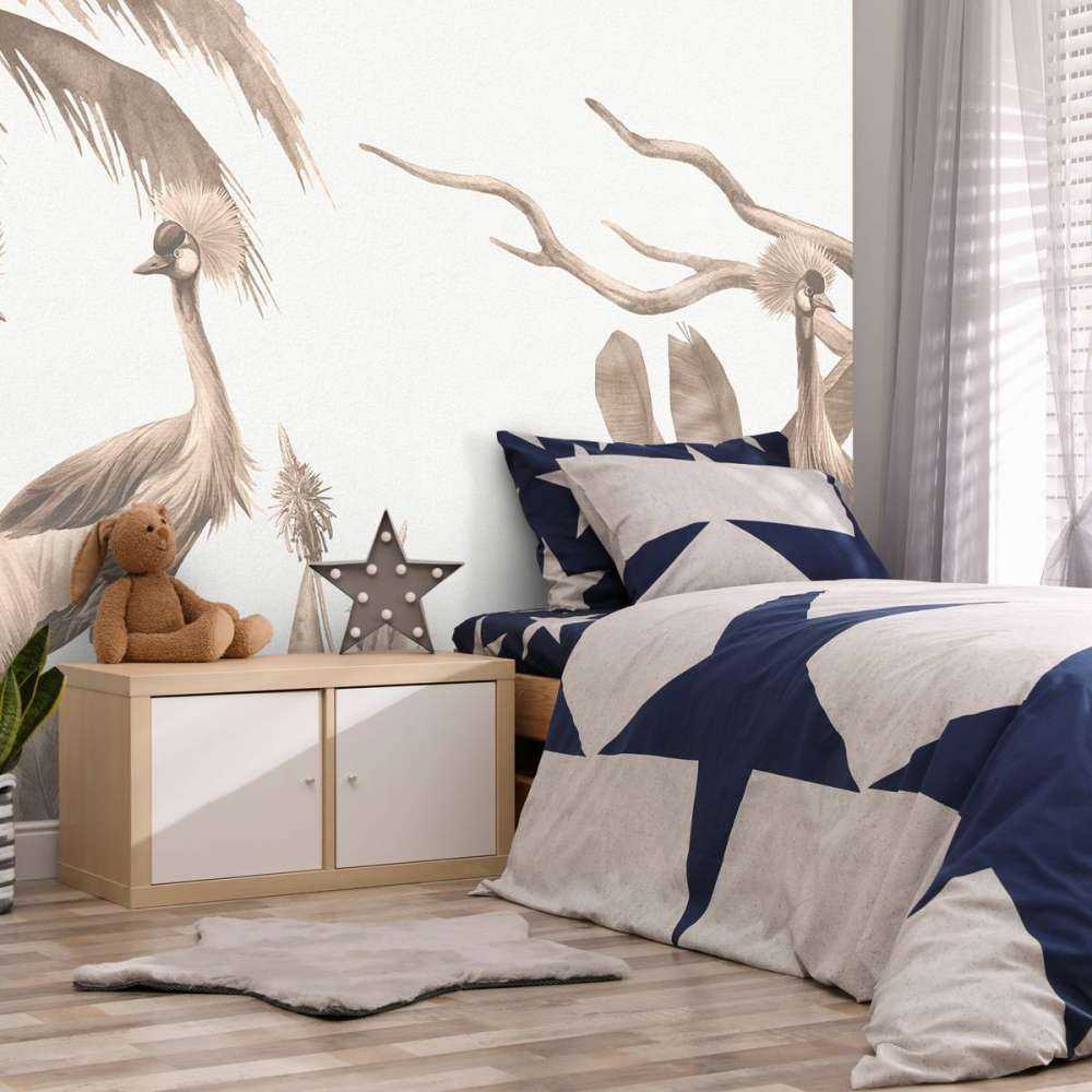 Jungle met kraanvogels in taupe