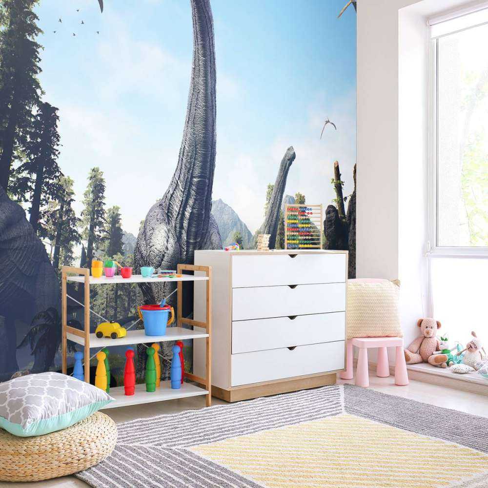 Alamosaurus groep lopen door een vallei