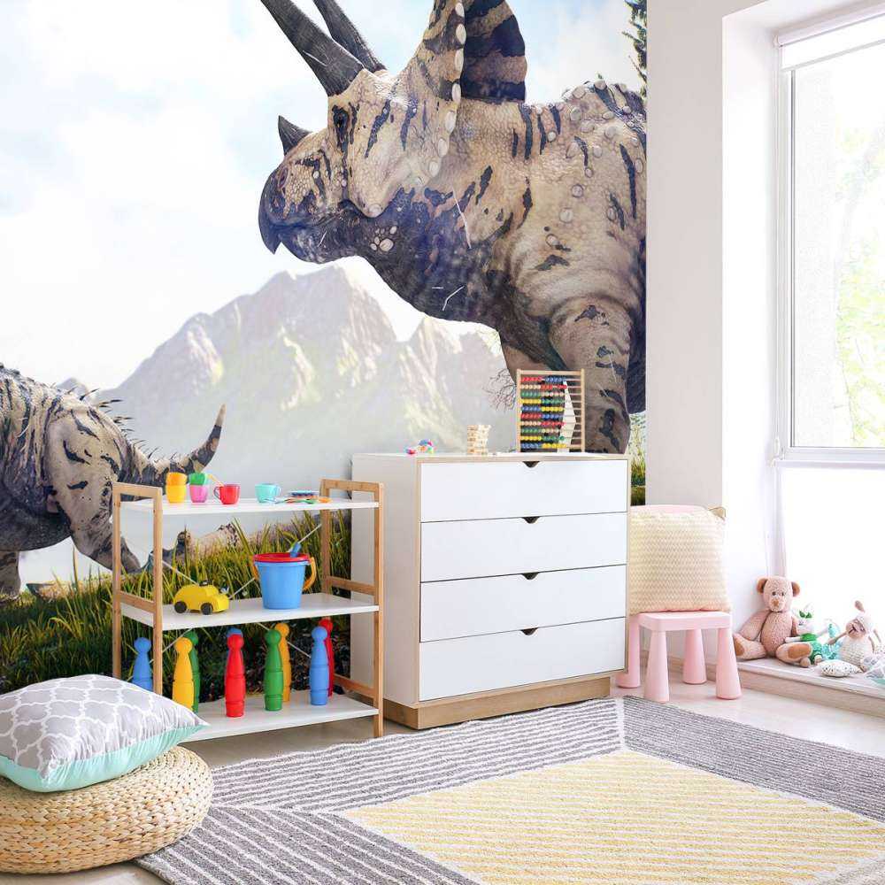 Dinosaurussen lopend door de natuur