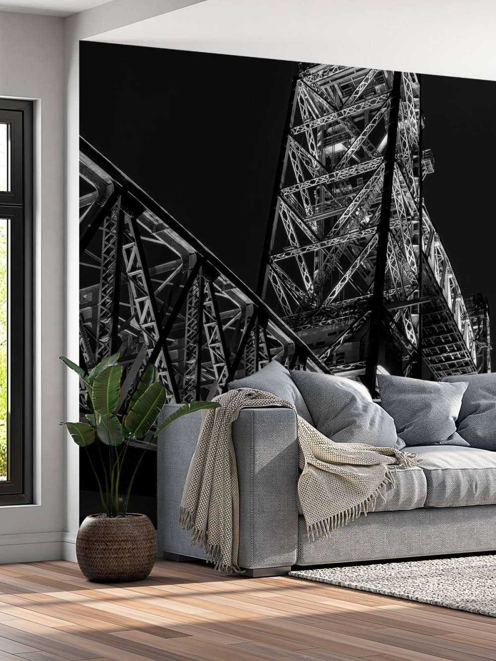 Voormalige spoorbrug De Hef in Rotterdam in zwart wit  