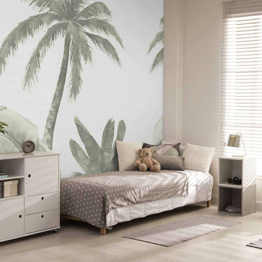 Apen en flamingo's in groen