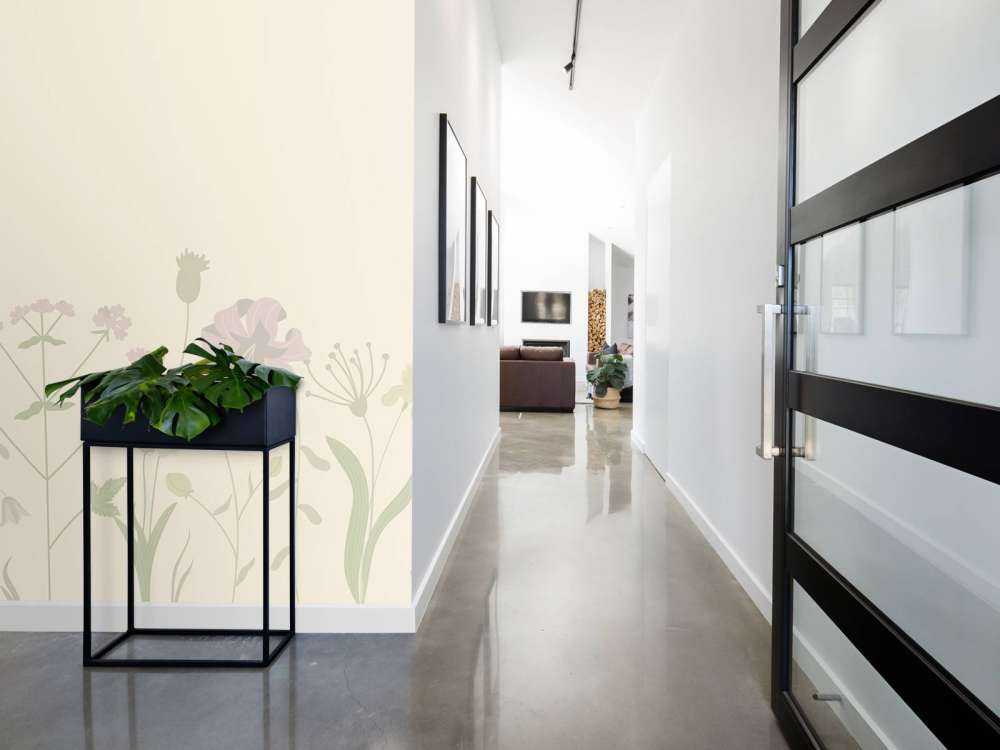 Bloemenveld beige en oud roze