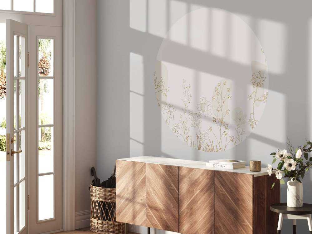 Bloemenveld getekend beige en natuur kleuren