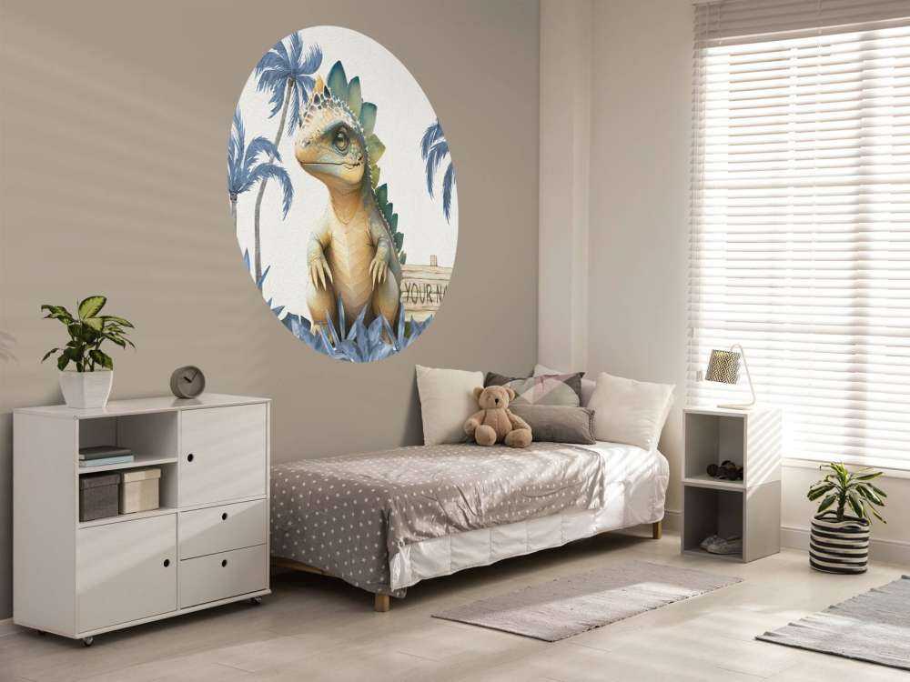 Baby stegosaurus in de jungle blauw