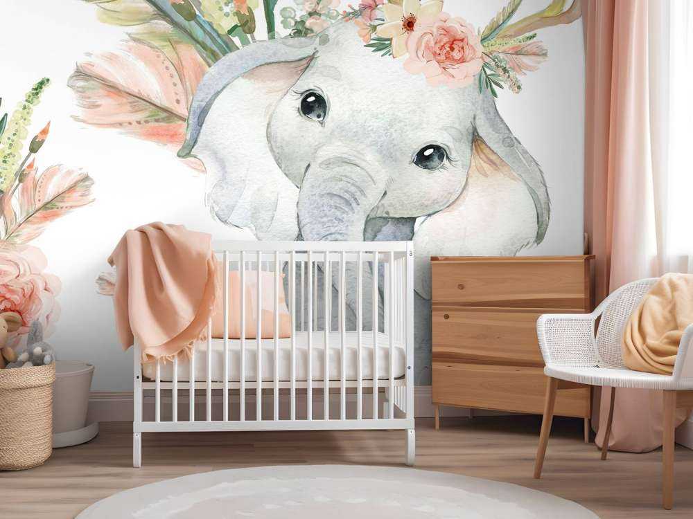 Baby olifant roze bloemen