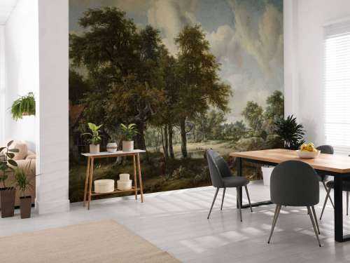 Boslandschap met boerenhoeven