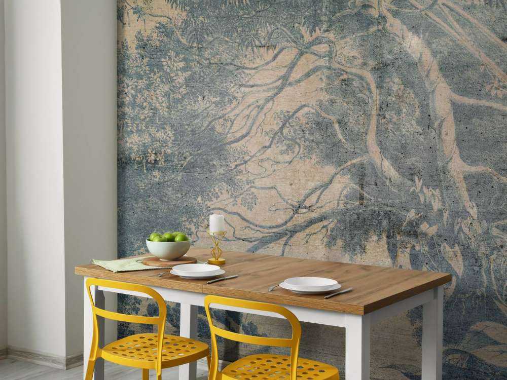 Blauwe tropen in verweerd linnen