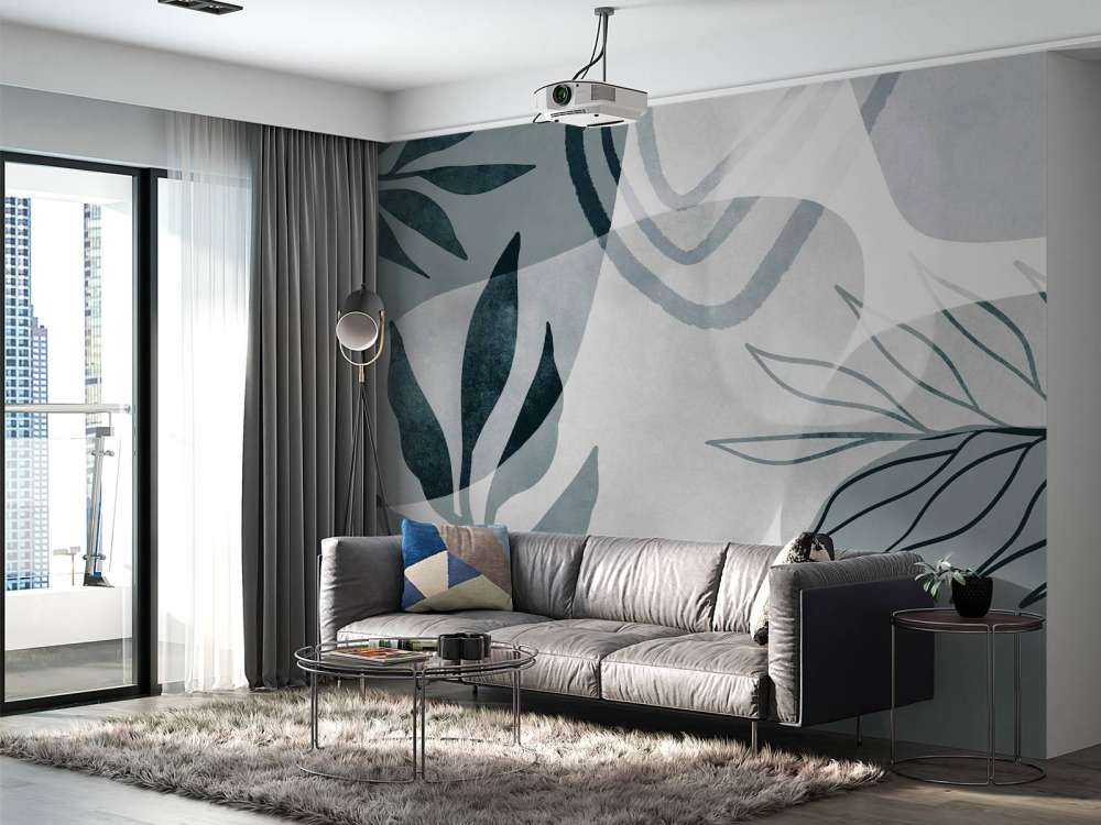 Abstract Botanical Mid Century Art Teal.