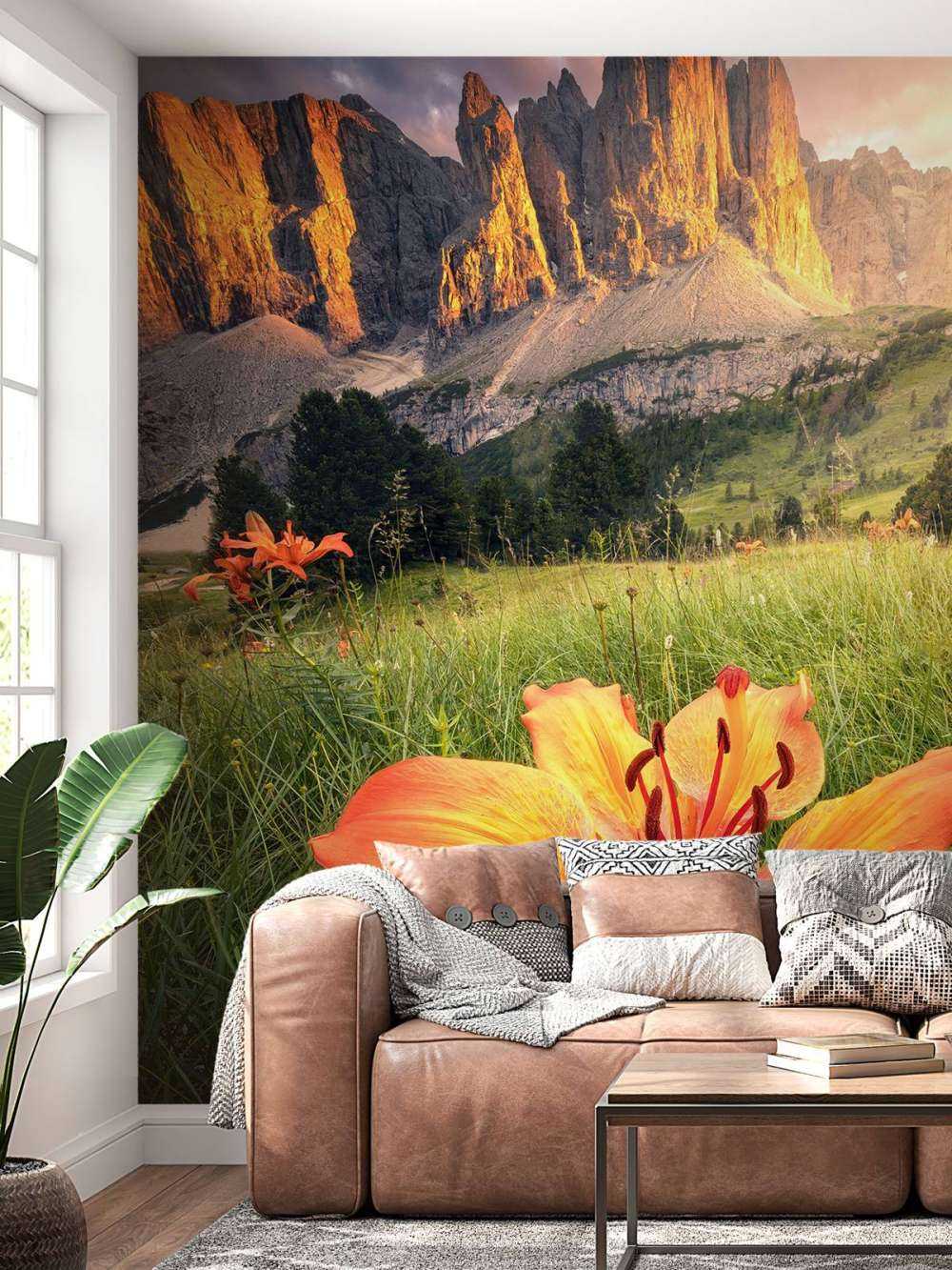 Vurig Alpenlandschap met Lelies