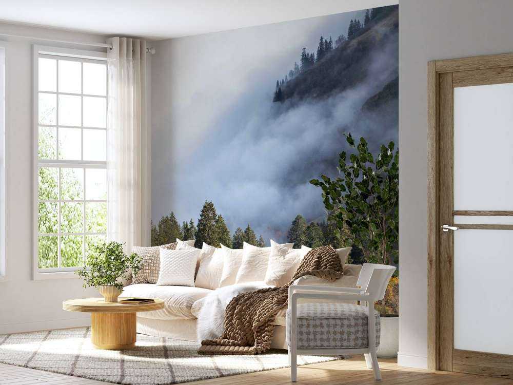 Herfstochtend in mistig bergbos