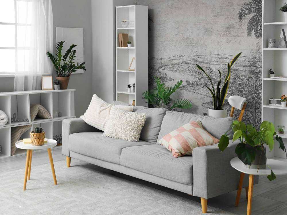 Palmenlandschap in grijze gravurestijl