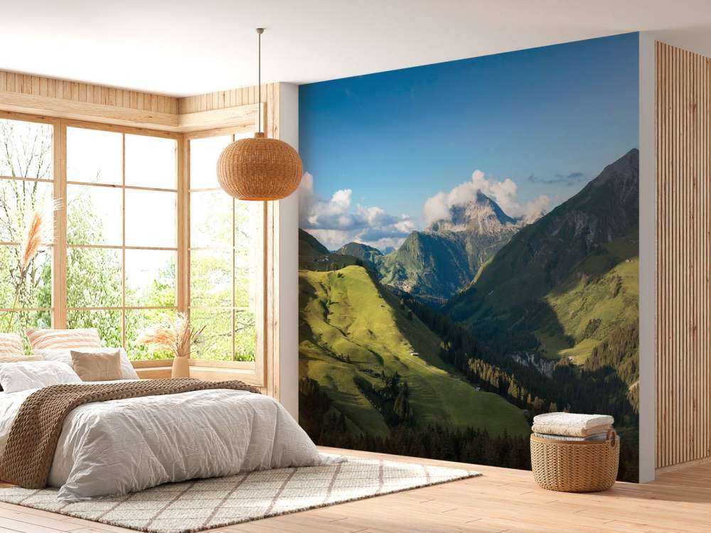 Zomerlicht over groene alpenvallei