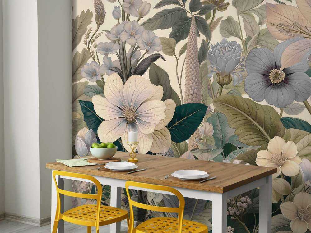 Botanische bloemen in zachte blauwtinten