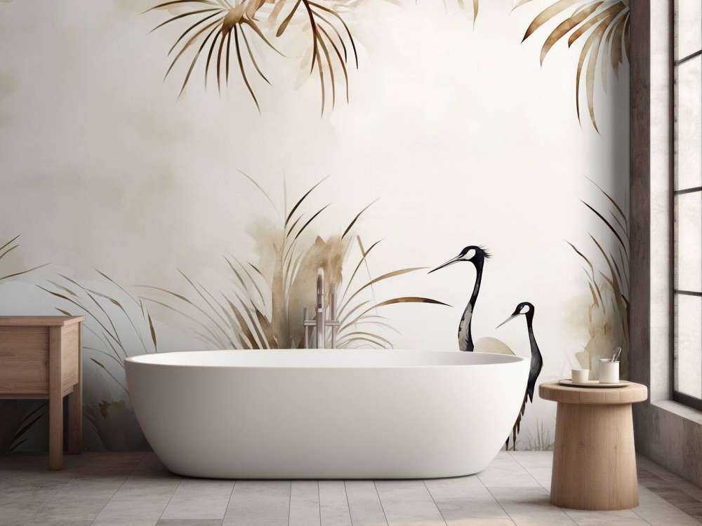 Cranes in Field Taupe