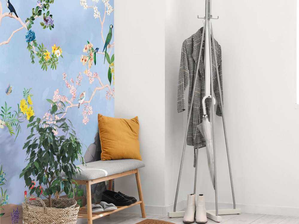 Birds in the Garden Blue Panorama