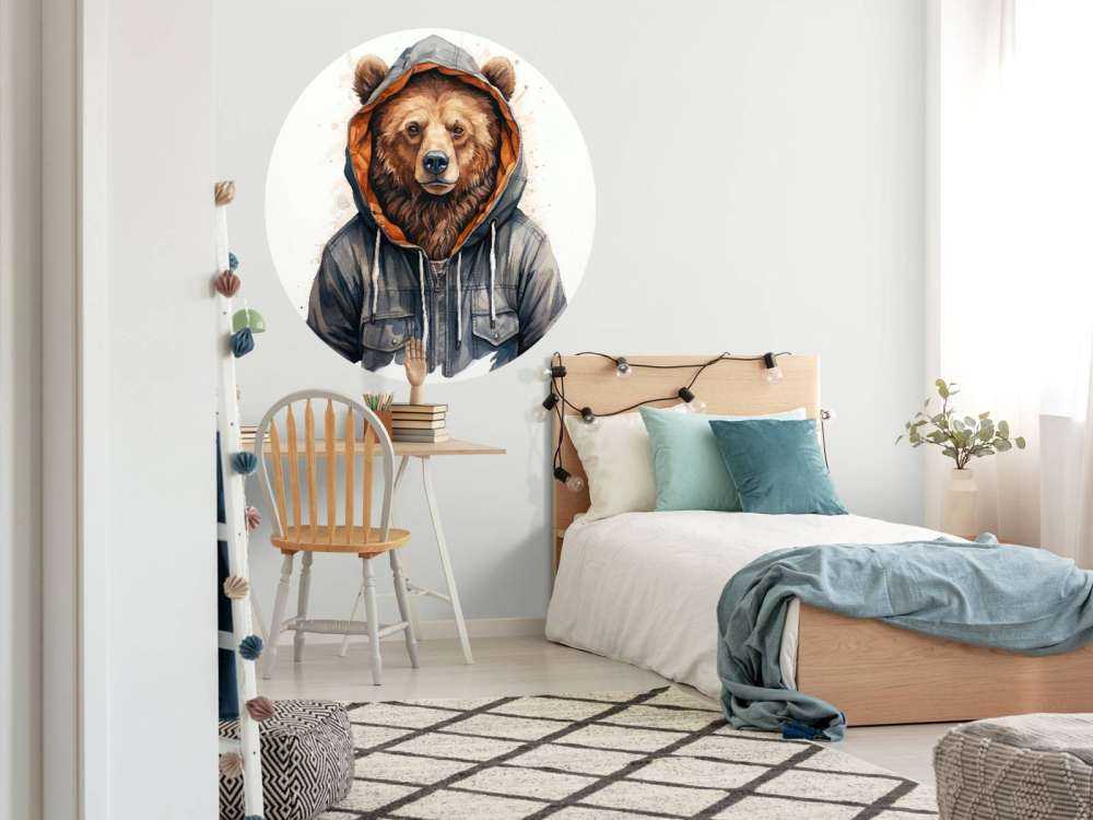 Watercolor Cartoon Grizzly Bear in a Hoodie