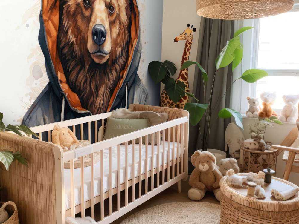 Watercolor Cartoon Grizzly Bear in a Hoodie