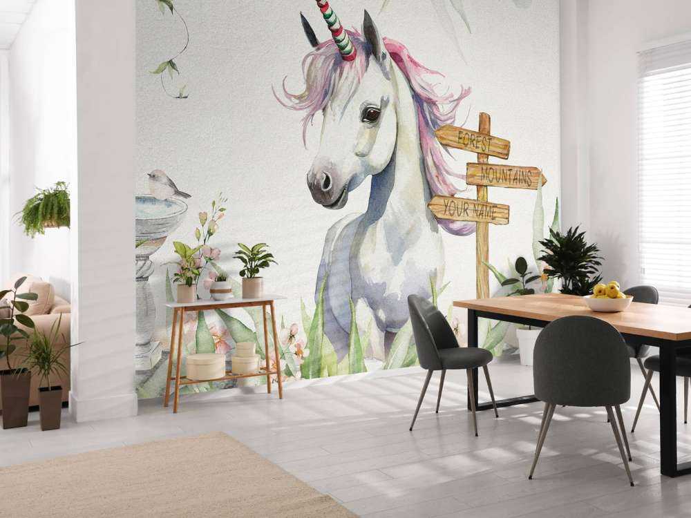 Baby eenhoorn met planten