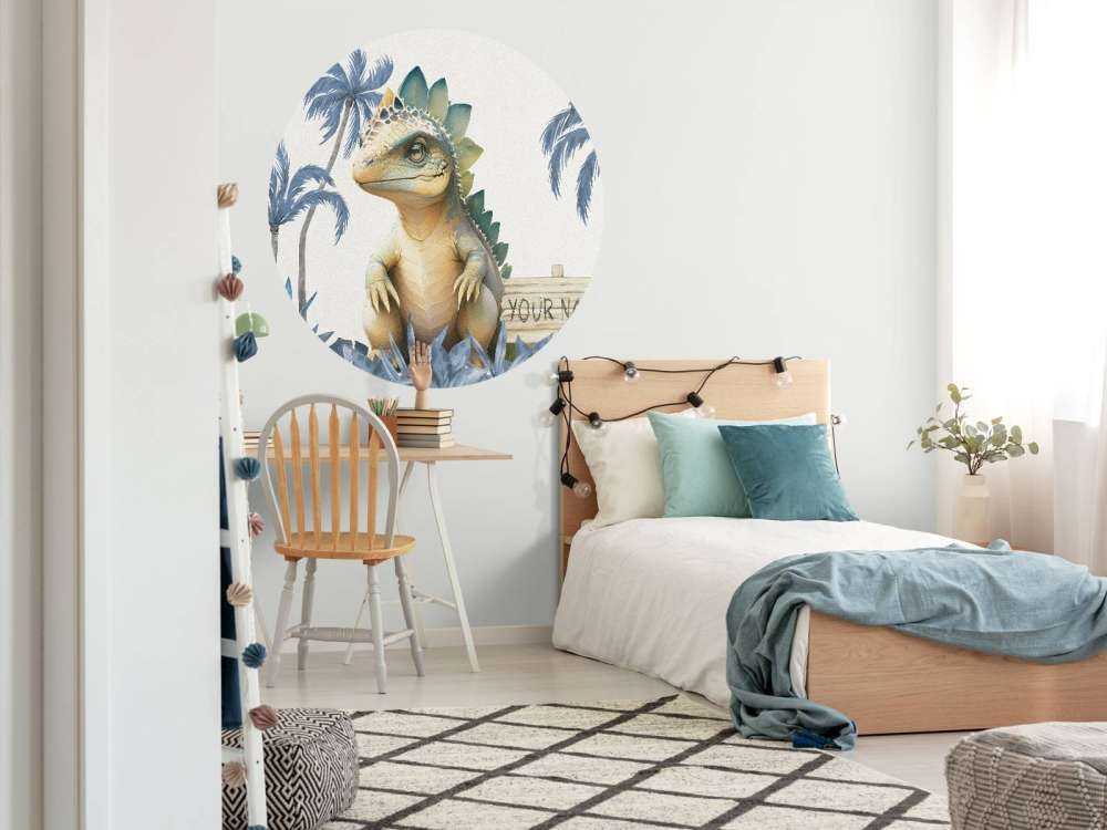 Baby stegosaurus in de jungle blauw