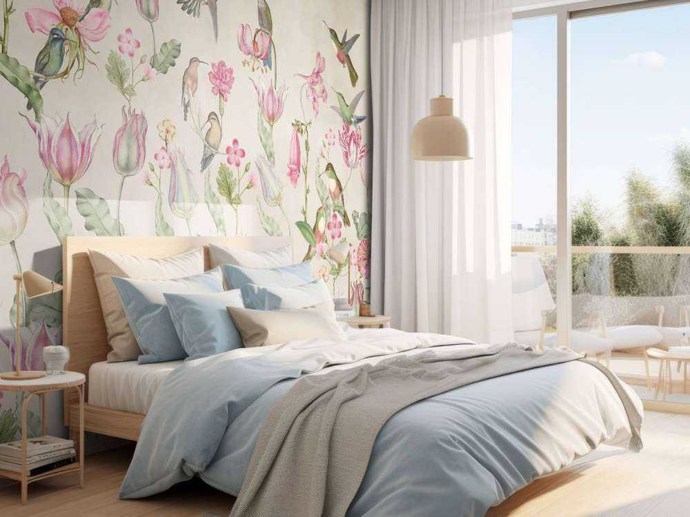 Spring Hummingbird Symphony - Blush Cream Elegance