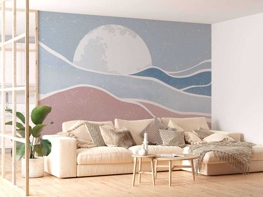 Gekleurde oceaangolven met de maan