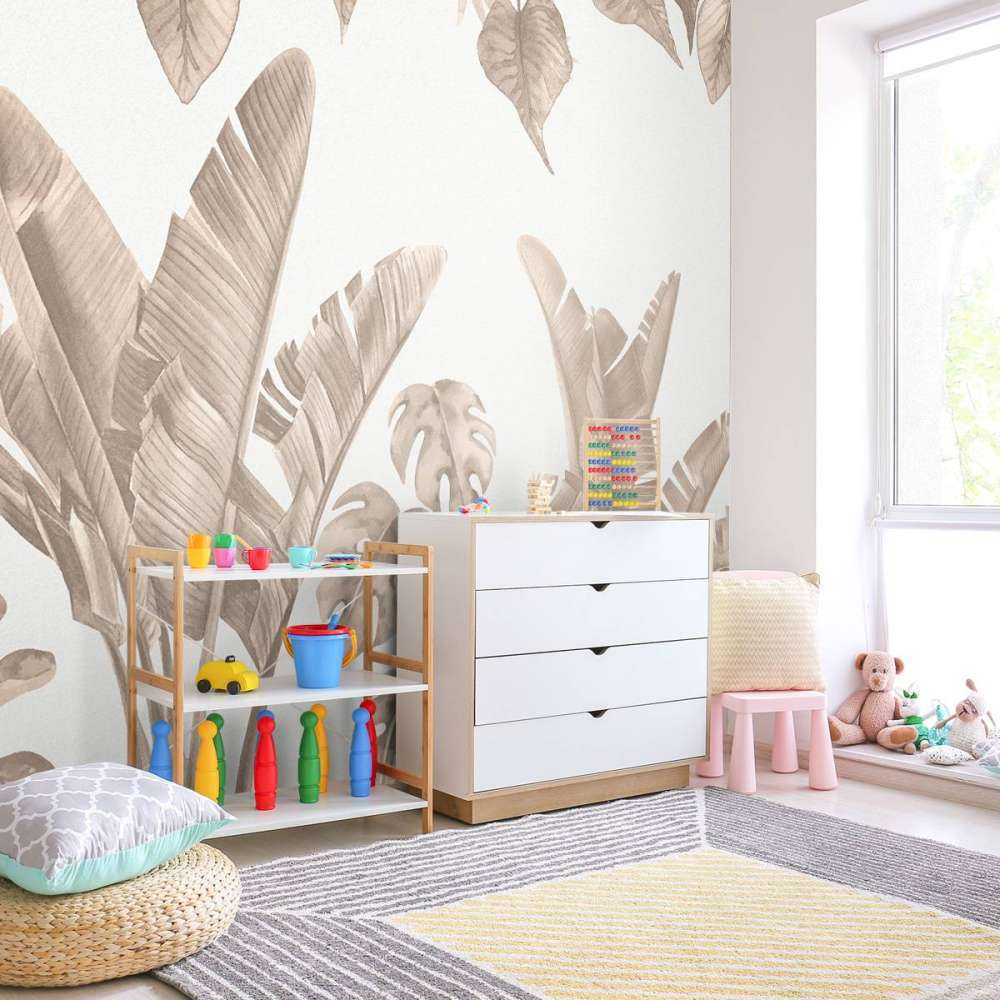 Jungle bladeren in taupe