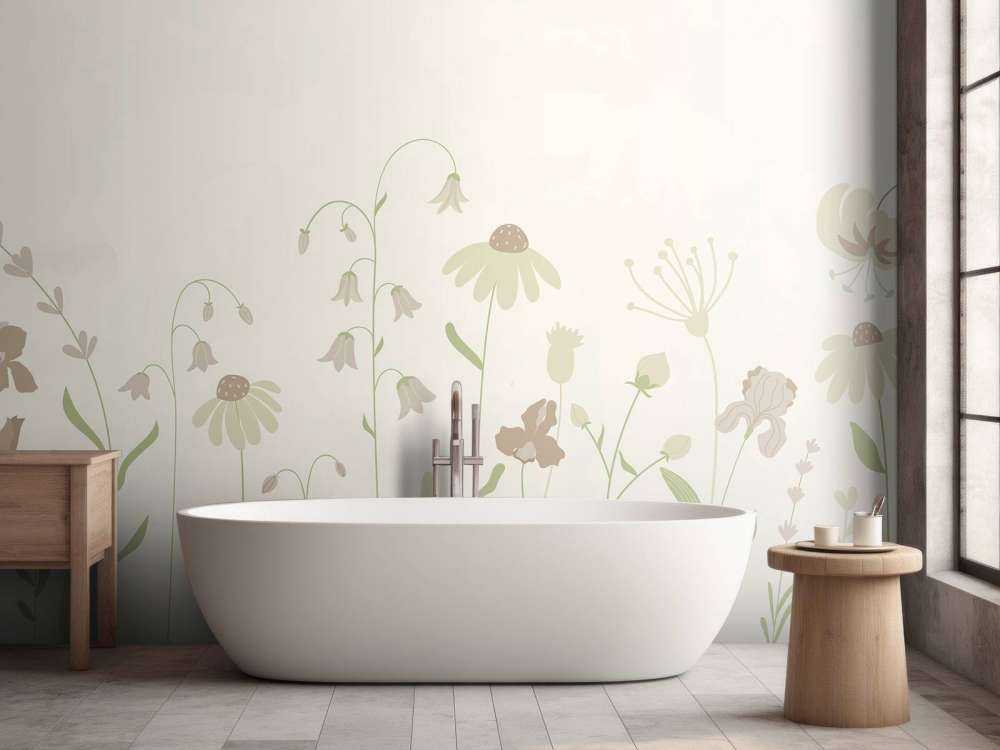 Bloemenveld hoog beige met oud roze