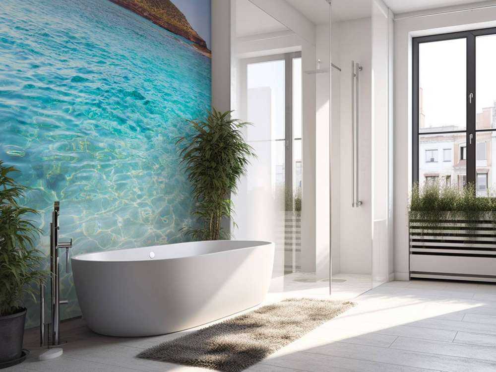 Blauw water met eiland