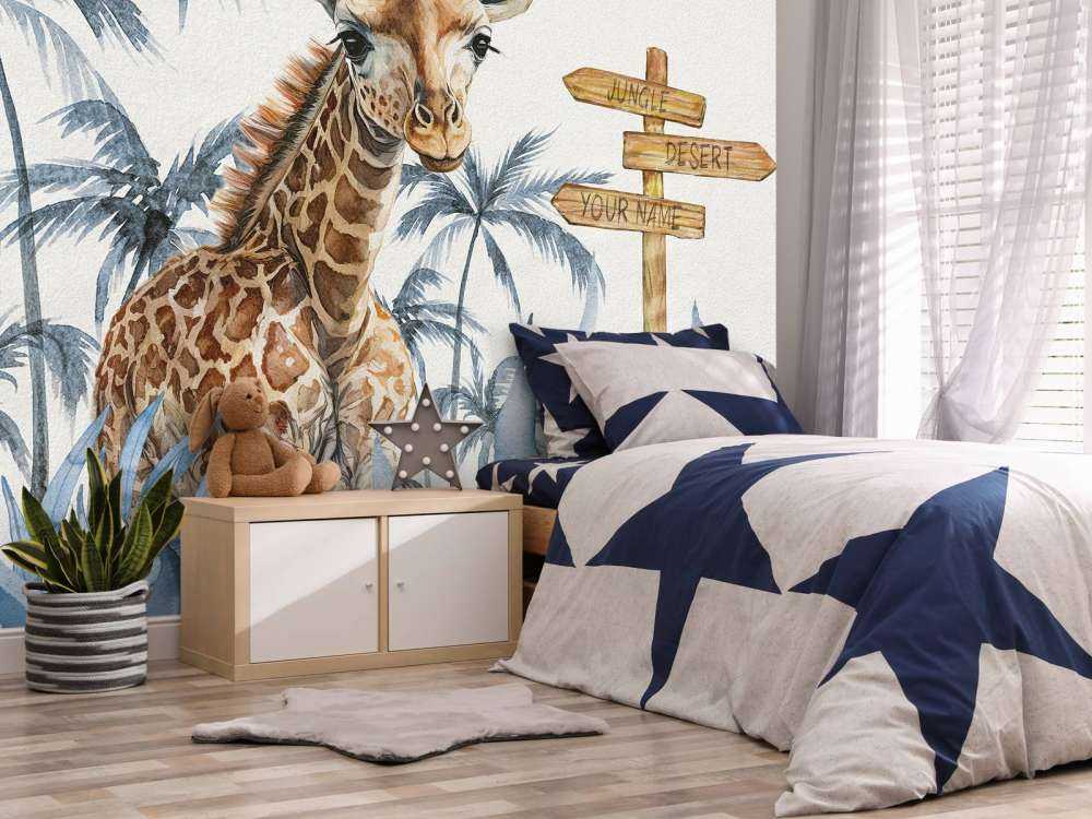 Baby giraffe in de jungle blauw