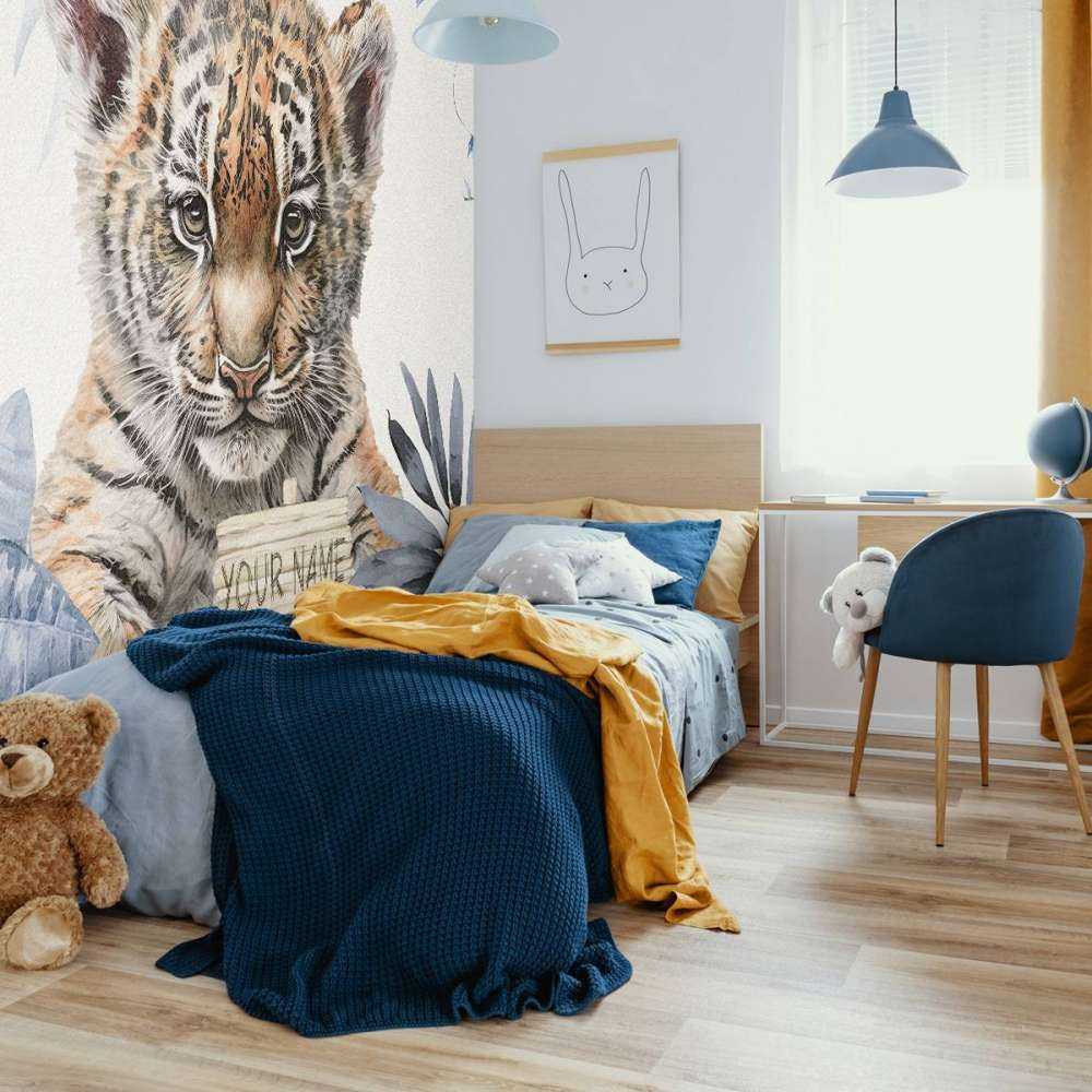 Schattige tijger met planten blauw