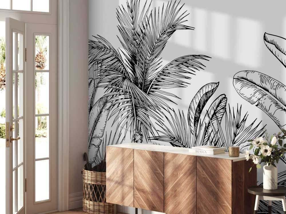 Palmbomen en bananenbladeren