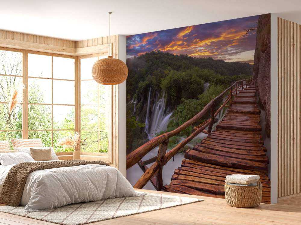 Brug met zonsondergang