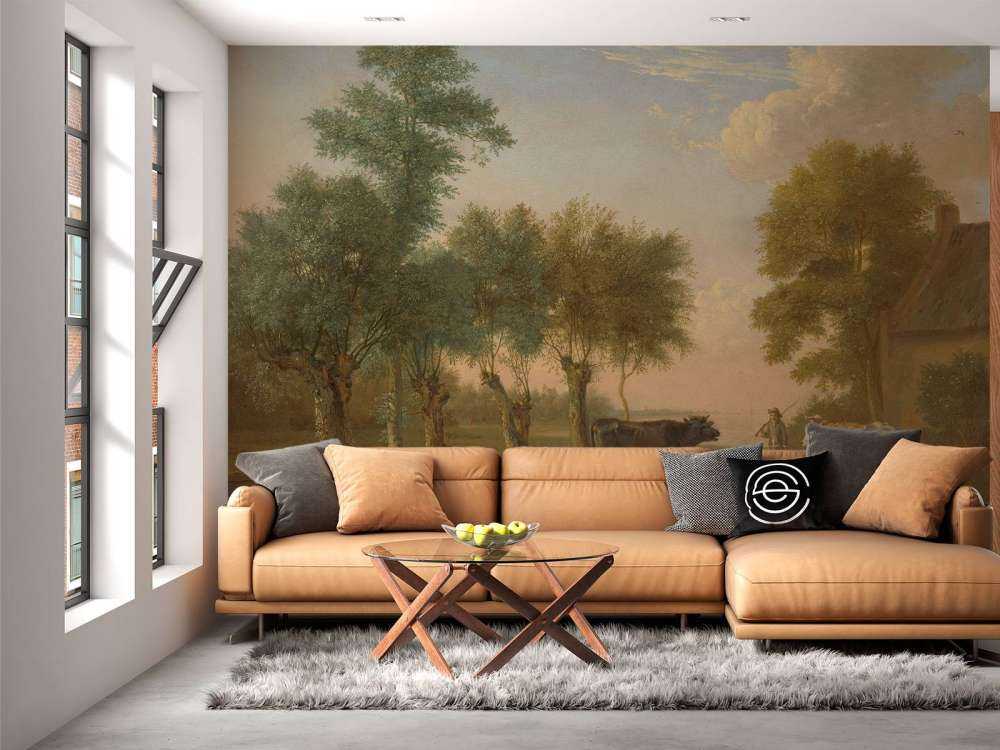 Koeien in de wei bij een boerderij