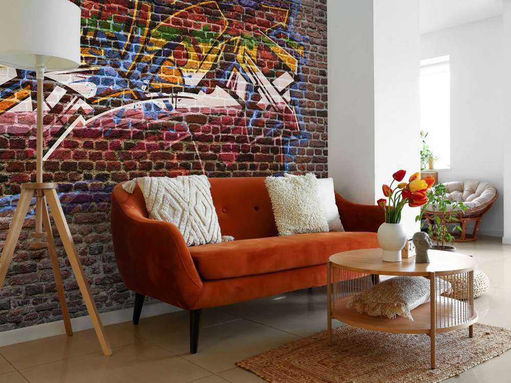 Graffiti op bakstenen muur