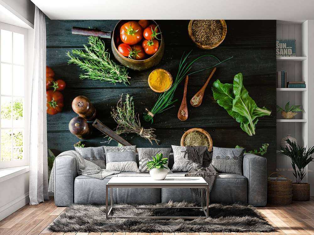 groenten en kruiden op hout