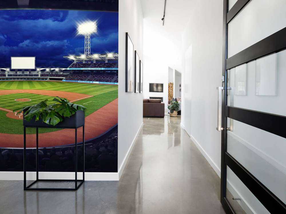 Honkbalstadion in de avond