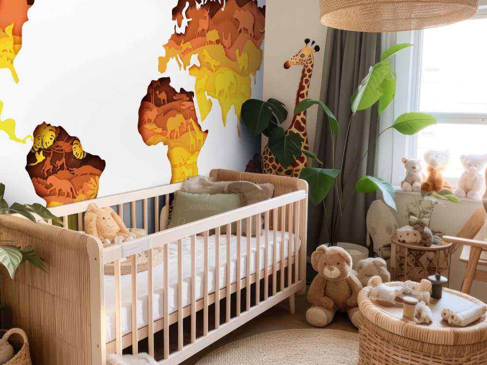 Dieren wereldkaart oranje tinten