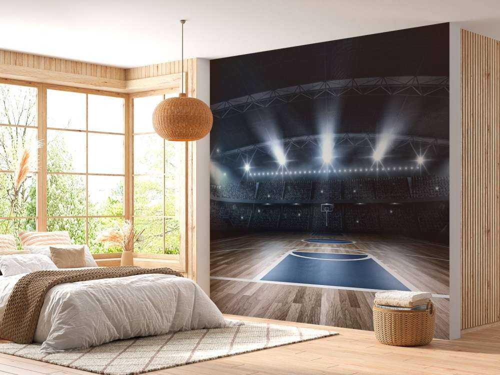 Basketbal arena met een houten vloer