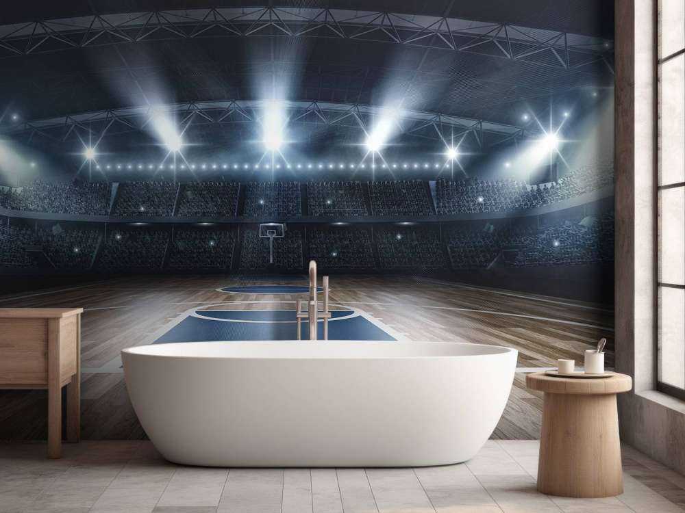 Basketbal arena met een houten vloer