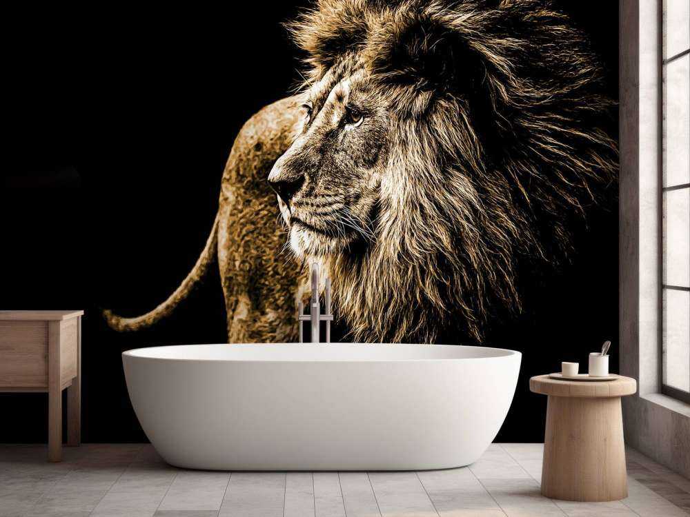 Harige leeuw met een zwarte achtergrond