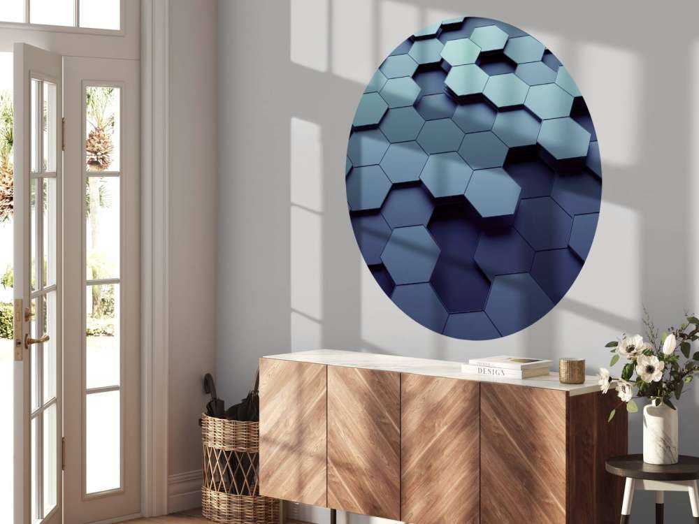 3D weergave van blauwe zeshoeken